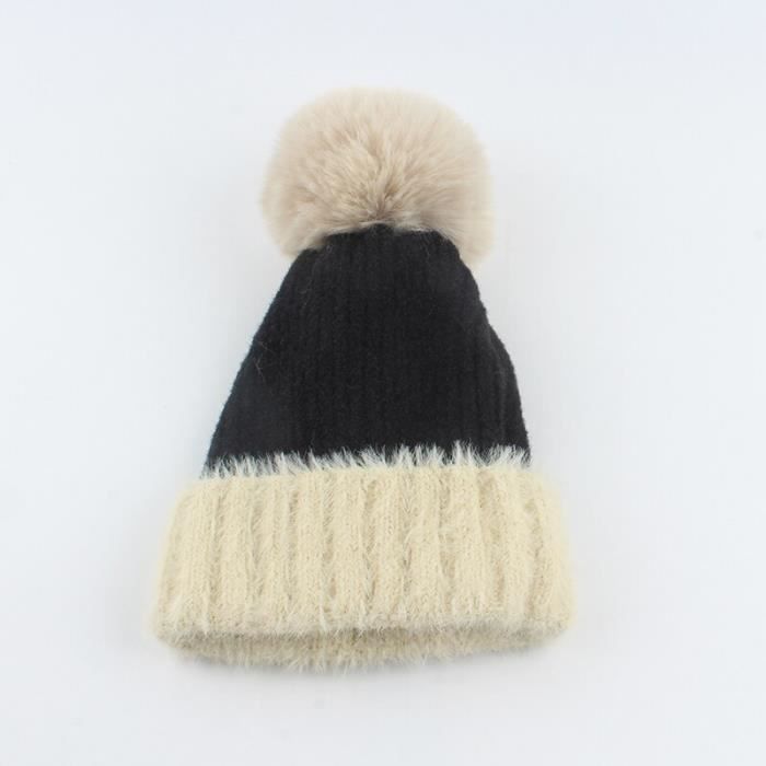 Casquette Bonnet En Laine Avec Pompon En Fourrure Pour Bebe Joli Bonnet Pour Enfant Garcon Et Fille Tricote Chaud Type Black Cdiscount Pret A Porter