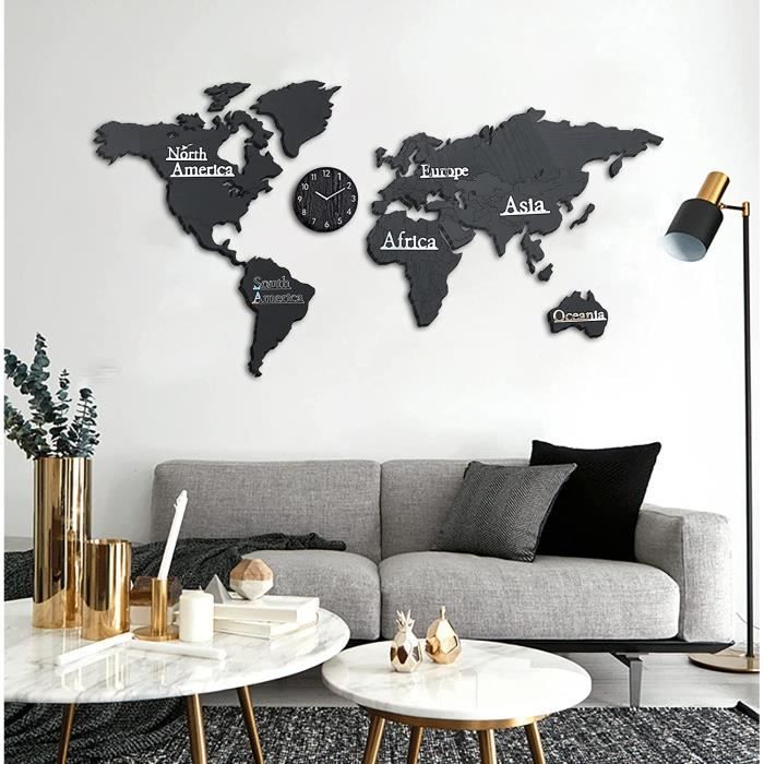 Carte du monde murale,carte du monde stickers muraux,carte du monde  autocollant , carte du monde en liege,3dhorloge decoration mur - Cdiscount  Maison