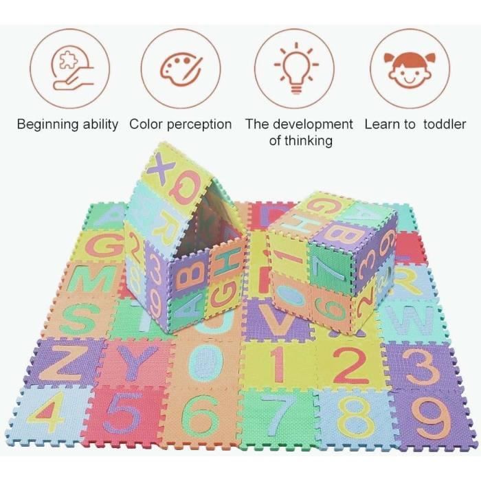 YGONGMYL Lot de 36 Tapis puzzle Tapis de Sol pour l’éveil de bébé - Alphabets et Chiffres - EVA Multicolores