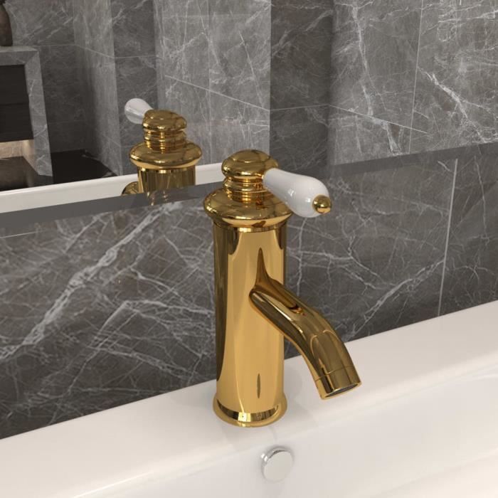 Robinet De Lavabo Doré/Blanc – Acier Inoxydable, Faible Encombrement (Neuf)