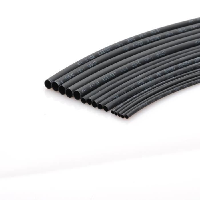 Kit 650 Gaines Thermorétractables Noires 2:1 - 8 Tailles (1 à 10mm) - Pour électronique, Câbles, Réparations - UL Certifié