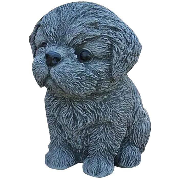 Shih-Tzu Statue de jardin pour chien Amoureux de chien Cadeau Finition pierre Shih Tzu Chiot Figurine commémorative Marqueur Tribu