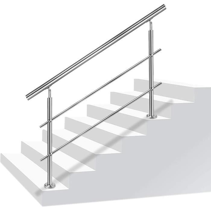 Rampe Escalier Extérieure En Acier Inoxydable Angle Réglable Pour Escaliers, Balcon, Avec Kit D'installation (120cm-4 Traverses) | Leroy Merlin