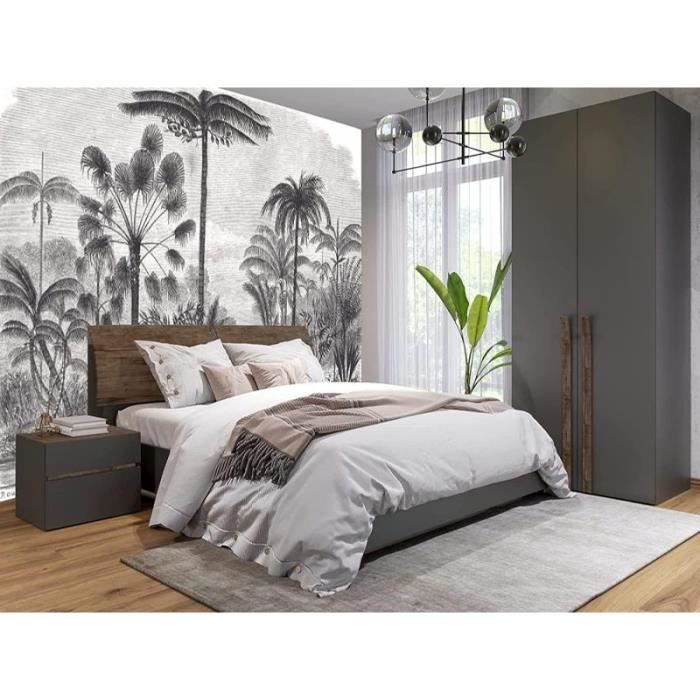 Papier Peint - Jungle Noir et Blanc - Tissu en Soie - 400x280cm - Effet ...