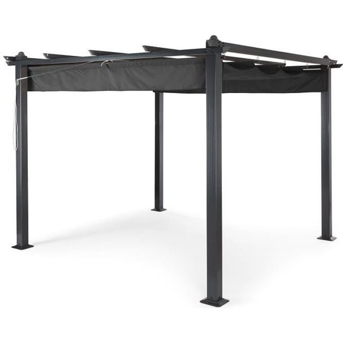 Gris Blumfeldt Pergola auvent 3 x 3 m Aluminium Parasol Polyester protection solaire 