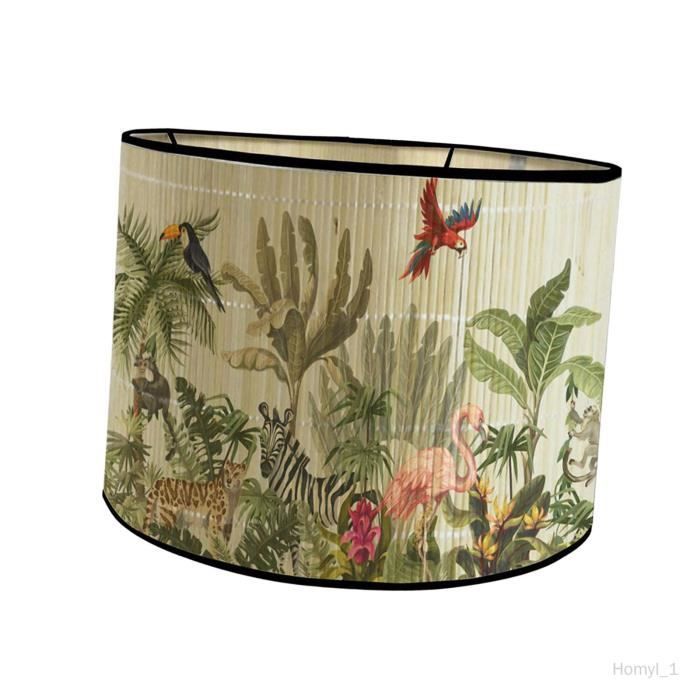 Abat-Jour Lampe Plafond En Bambou, Imprimé Chinoiseries Vintage, Forme Abat-Jour Lampe Plafond En Bambou, Imprimé Chinoiseries Vintage, Forme