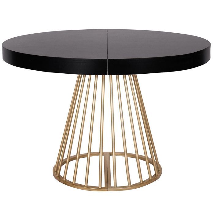 MENZZO Table ronde extensible Soare Noir pieds Or - table à manger L110 x P110-160-210-260 x H76cm