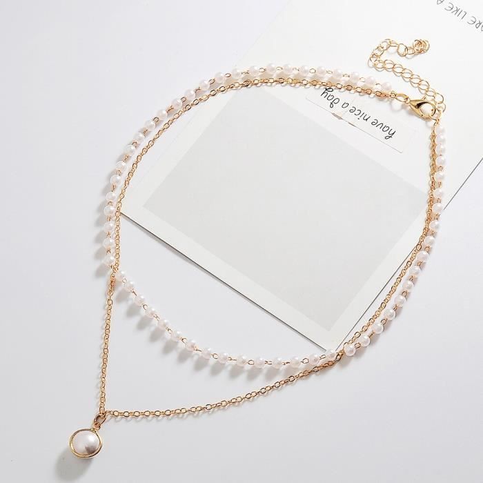 Parure De Bijoux En Perles Pour Femme - Collier Double, Boucles D'oreilles Et Bracelet Réglable