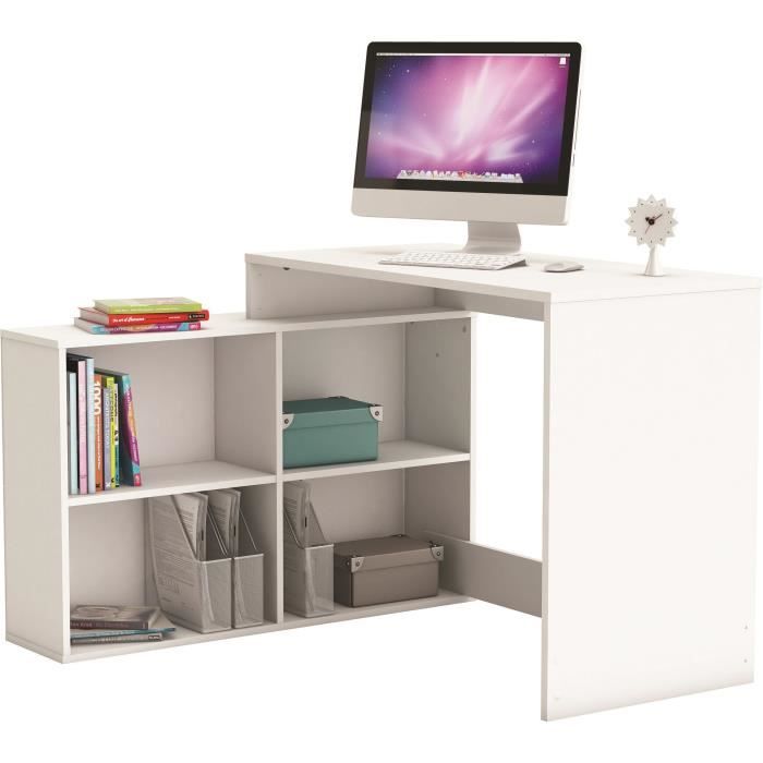 Bureau d'angle Nagano - Panneaux de particules - Blanc mat - L 111,9 x P 100,7 x H 76,7 cm - DEMEYER