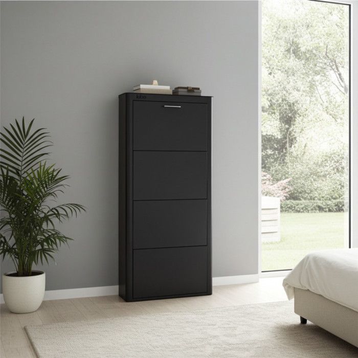 Meuble à chaussures KIBO 4 compartiments gain de place grande capacité jusquà 12 paires DON HIERRO. Noir Meuble à chaussures KIBO 4 compartiments gain de place grande capacité jusquà 12 paires DON HIERRO. Noir
