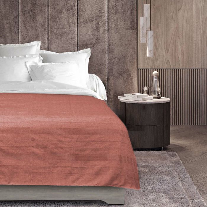 Plaid enroulable 220 x 240 cm – Polycoton Lucile Vieux Rose avec fermeture boutons