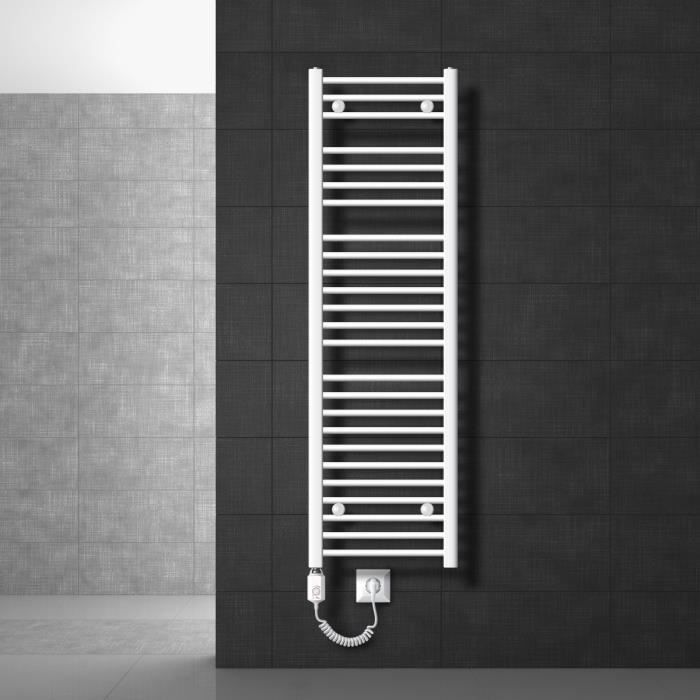 ECD Germany Radiateur sèche-serviettes électrique avec résistance 900W - 400 x 1500 mm - blanc - droit avec raccordement latéral ECD Germany Radiateur sèche-serviettes électrique avec résistance 900W - 400 x 1500 mm - blanc - droit avec raccordement latéral