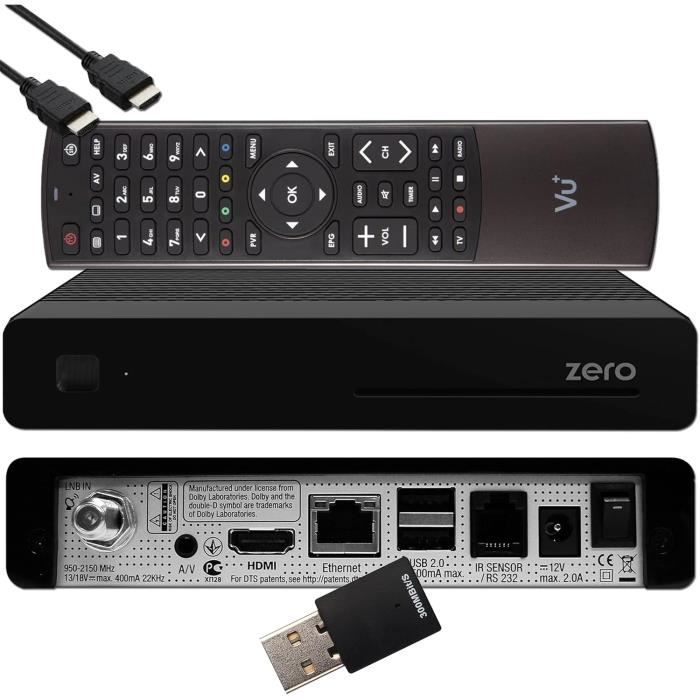 Récepteur Satellite VU Zero HW Version 2 1x DVB S2 Full HD Tuner E2 Linux Youtube Noir