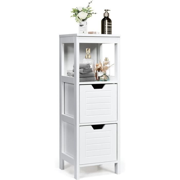 Meuble Rangement FORABAMB Armoire Haute 180 Cm - 2 Tiroirs + 4 Compartiments - Noir - Pour Salle De Bain, Cuisine