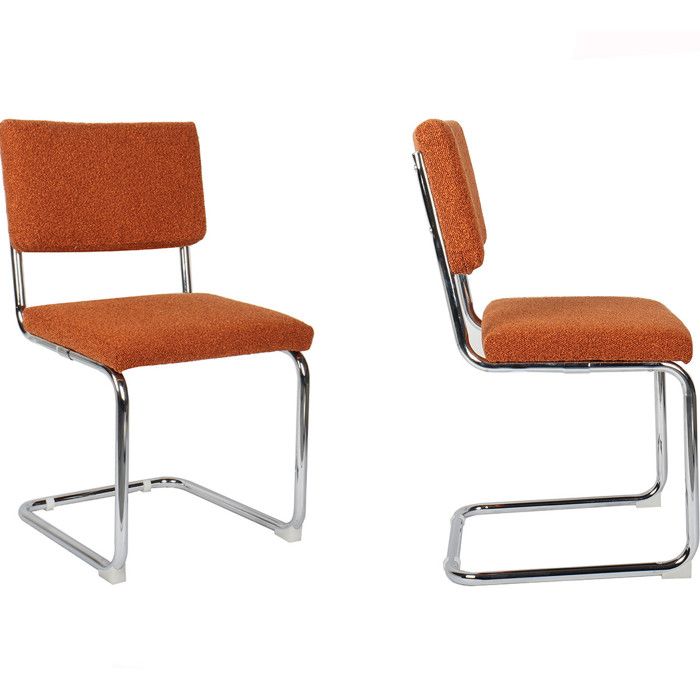 Lot de 2 chaises en tissu bouclé rouille et métal chromé - Dulce Lot de 2 chaises en tissu bouclé rouille et métal chromé - Dulce
