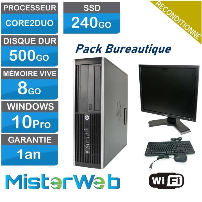 PC complet SSD – HP 6000 Core2Duo – SSD 240Go – HDD 500Go – Ram 8Go – Windows 10 – Wifi