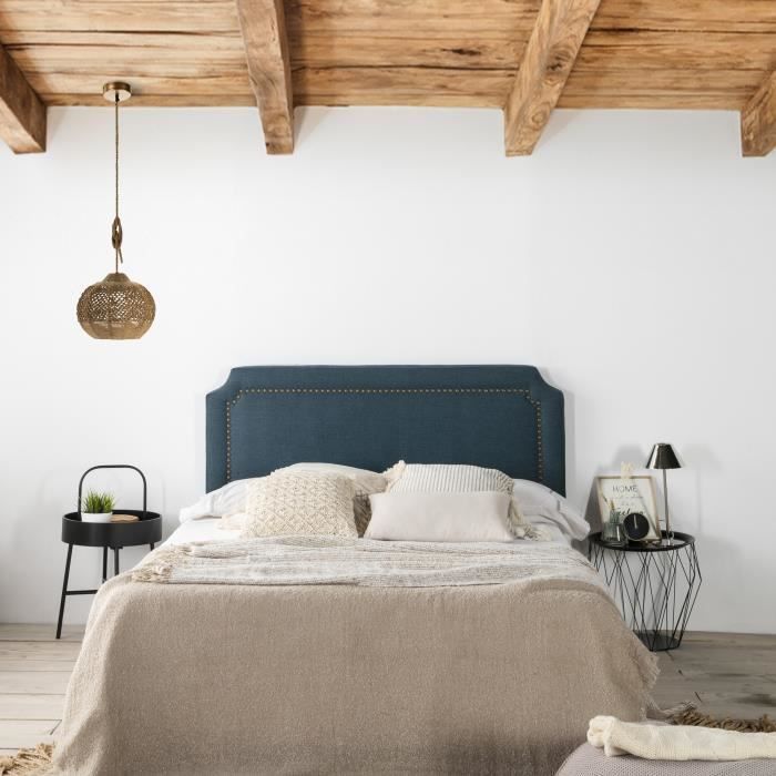MARCKONFORT Vs Venta-Stock T&ecirc;te de lit tapiss&eacute;e 160x60 cm bleu, clous en marron