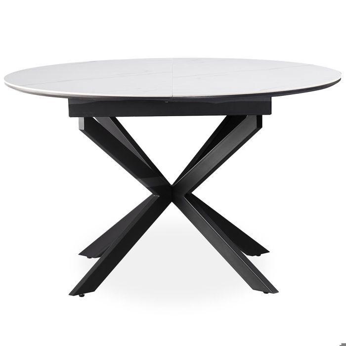 MENZZO Table extensible Tyrese 160cm pieds en étoile et plateau effet marbre Blanc - table à manger