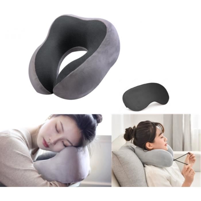 Oreiller de Voyage, Coussin Voyage en Mousse à Mémoire de Forme pour Nuque  Cervical, avec Masque pour Les Yeux