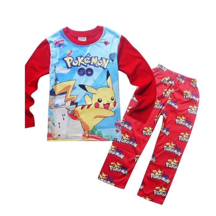 Pyjama Pokémon Pikachu Garçon - Haut Et Bas Manches Longues Noir, Imprimé Pokeball, 100% Coton