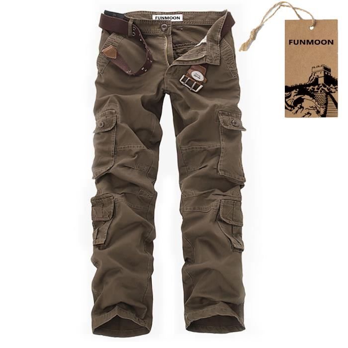 Pantalon Cargo Homme Multipoches Grand Format Brun