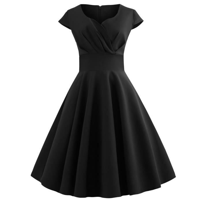 Sasaquoy Robe de soiree evasee a taille haute et a manches courtes et a manches courtes pour femmes noir Noir Cdiscount Pret a Porter