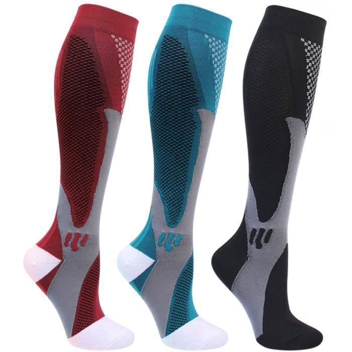 Mixtes(3 paires) Chaussettes de compression 20-30 mmhg Hommes Femmes Chaussettes de sport pour Marathon Cyclisme Football Varices