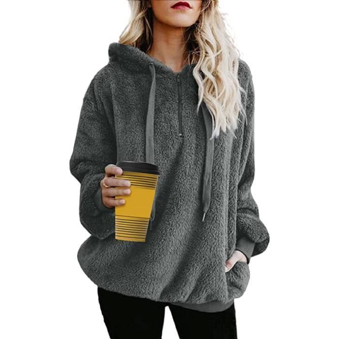 Sweat-shirt à Capuche Polaire Femme Norman - Fermeture Zip, Uni, Pour Sport Et Loisirs, Confortable