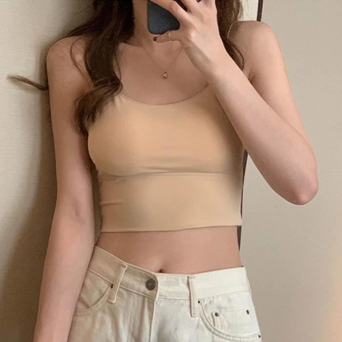 Top Femme Sport Confortable Débardeur Femme Avec Soutien-Gorge Intégré - Bretelles Spaghetti Réglables - 95% Viscose, 5% Élasthanne - Pour Yoga, Sport Top Sport Rembourré