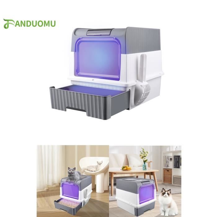 Comparer les prix de Bac à litière, Fonction de Stérilisation et de Désodorisation UV, Facile à Nettoyer, pour Chat jusqu'à 15KG, Gris