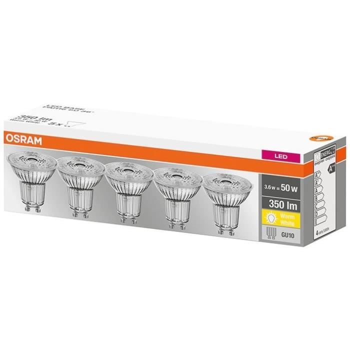 osram - led spot par16 36° 4,3w gu10 blanc chaud - lot de 5