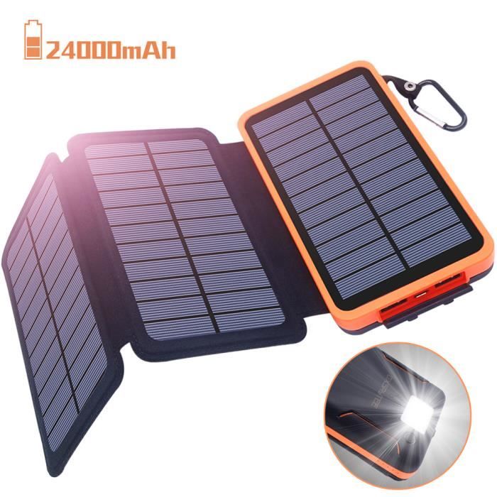 Chargeur solaire portable 24000mAh Power Bank Charge haute vitesse Énorme capacité Packs de batteries externes Chargeurs avec 3 entrées et 4 sorties Chargeur de téléphone portable pour smartphone 