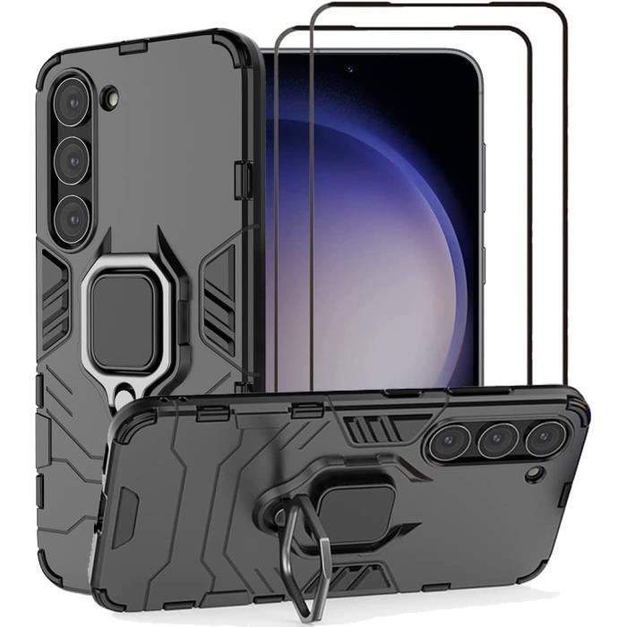Compatible Samsung Galaxy S23 5G Coque Résistante avec béquille et 2 protections écran en verre trempé [Novago]