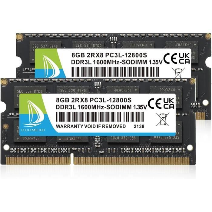 Lot de 2 barrettes de mémoire RAM DDR3 1600 8 Go PC3L-12800U DDR3L Dimm 2Rx8 1,35 V/1,5 V CL11 pour ordinateur de bureau