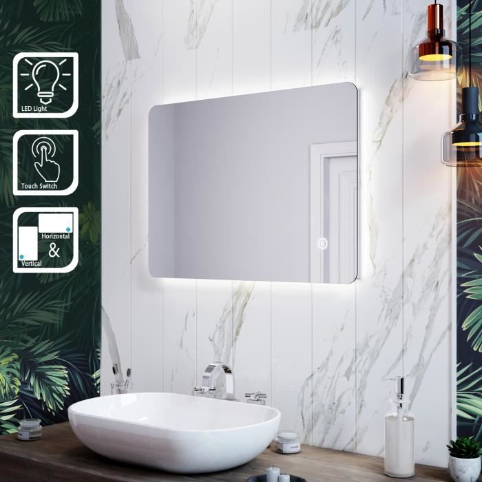 Miroir De Salle De Bain Avec éclairage, Miroir Mural Avec 3 Couleurs De Lumiere Miroir Eclaire Ip44 Avec Interrupteur Tactile Fonction Memoire 50 X 98223930