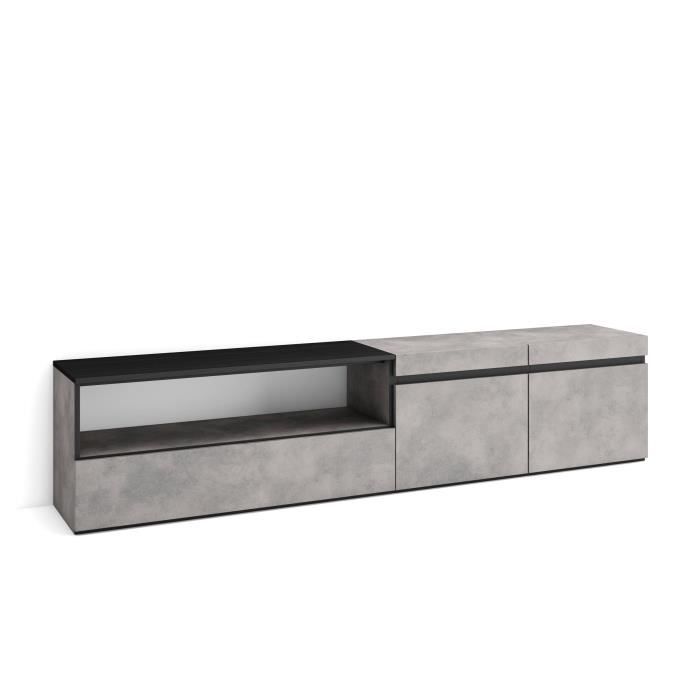 Meuble TV Banc Télé Grand espace de Rangement 200x35x45cm Pour les TV jusquà 80 Ciment RF2214