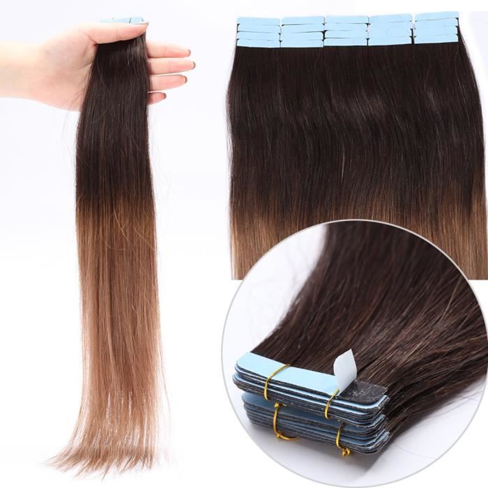 45CM Extension Adhesive Naturel 20 Pcs 100% Cheveux Humains Naturels Tape  in Remy Hair Extensions - #2T6 DEGRADE CHATAIN FONCE A - Cdiscount Au  quotidien