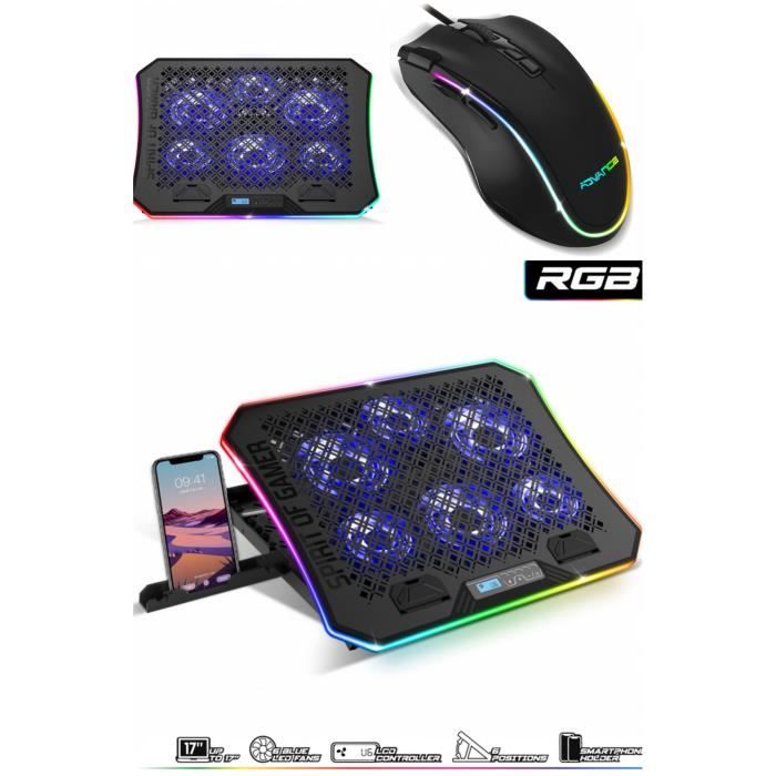 Refroidisseur Air Stream Spirit pour PC PORTABLE 17 6 ventilateurs 1200RPM + Support smartphone+ GAMER 8 BOUTONS 4800DPI RGB - vue 3
