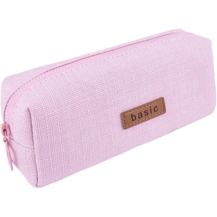 Trousse Scolaire Grande Capacité - 4 Compartiments - Toile Résistante - Décorations Incluses - Beige