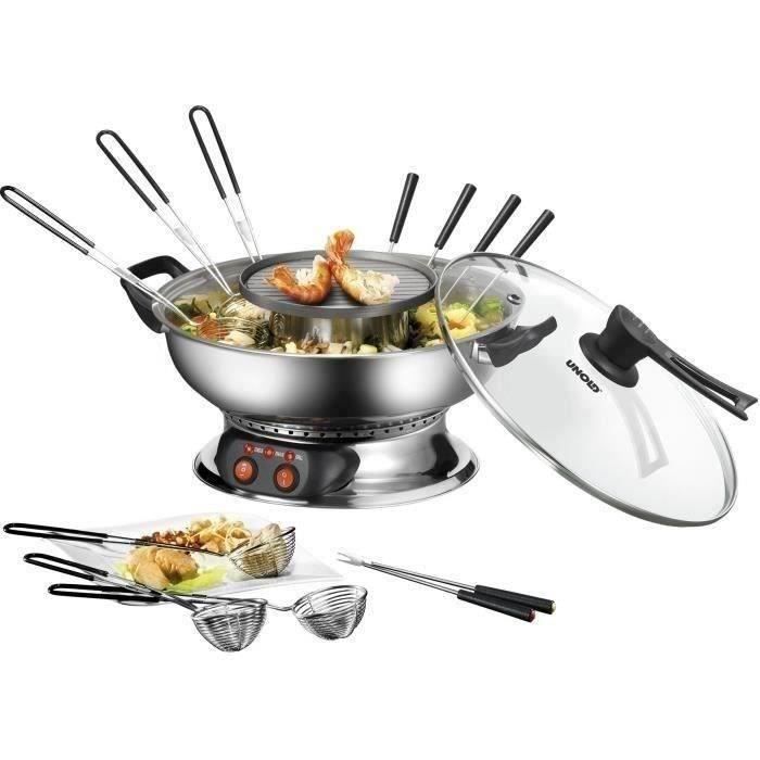 Fondue chinoise UNOLD UN.48746 - inox - thermostat réglable - 6 fourchettes et passoires - gril amovible