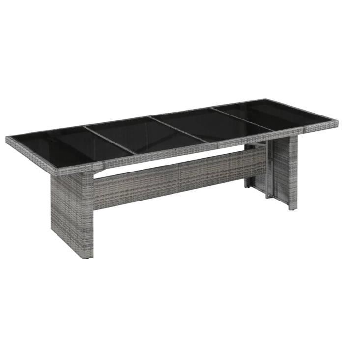 table à manger d'extérieur résine tressée - verre 240x90x74 cm | gris - meubles de jardin - tables d'extérieur | gris | gris