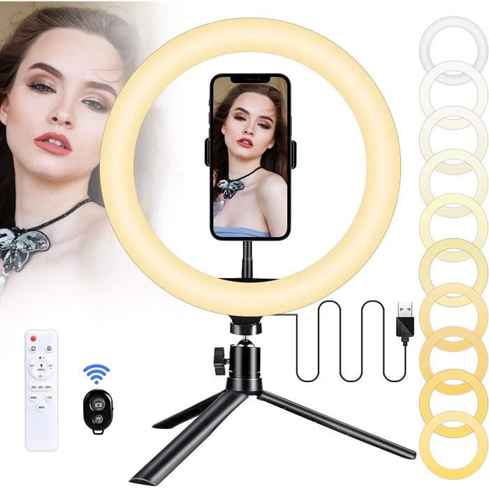 LED Selfie Lampe Anneau avec Trépied 10 Luminosités Ring Light avec télécommande Bluetooth pour Vidéo Photo Youtube Maquillage