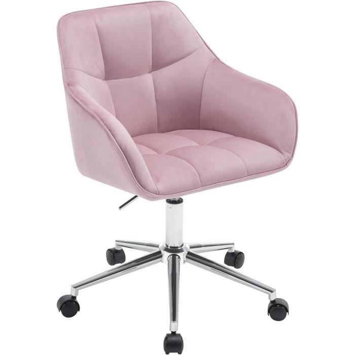 WOLTU Chaise Bureau PivotanteChaise Coiffeuse en VeloursFauteuil Ergonomique RembourréHauteur RéglableRose+ Argenté W0ATT0288