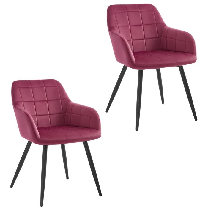 WOLTU 2 x Chaises de salle à manger siège bien rembourré en velours Chaise de cuisine pieds en métal Bordeaux