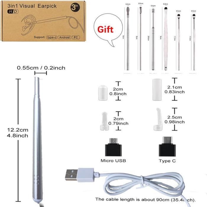 Otoscope WiFi HD Avec Caméra - Nettoyeur Oreilles Endoscope Pour Smartphone IOS/Android - Neuf