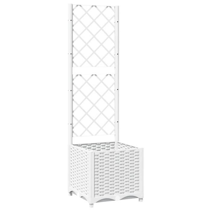 Jardinière avec treillis - ZERODIS - Modèle RE388 - Blanc - 40x40x136 cm - PP (Polypropylène)