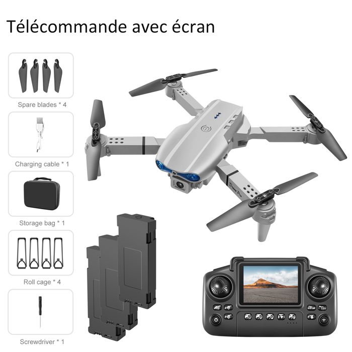 Xt9 Mini Drone Pliable avec Caméra 4K Hd 3 Batteries Autonomie : 15 Min Gris