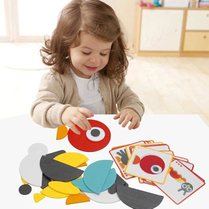 Tangram Montessori pour enfants, jeu éducatif en bois 2-4 ans