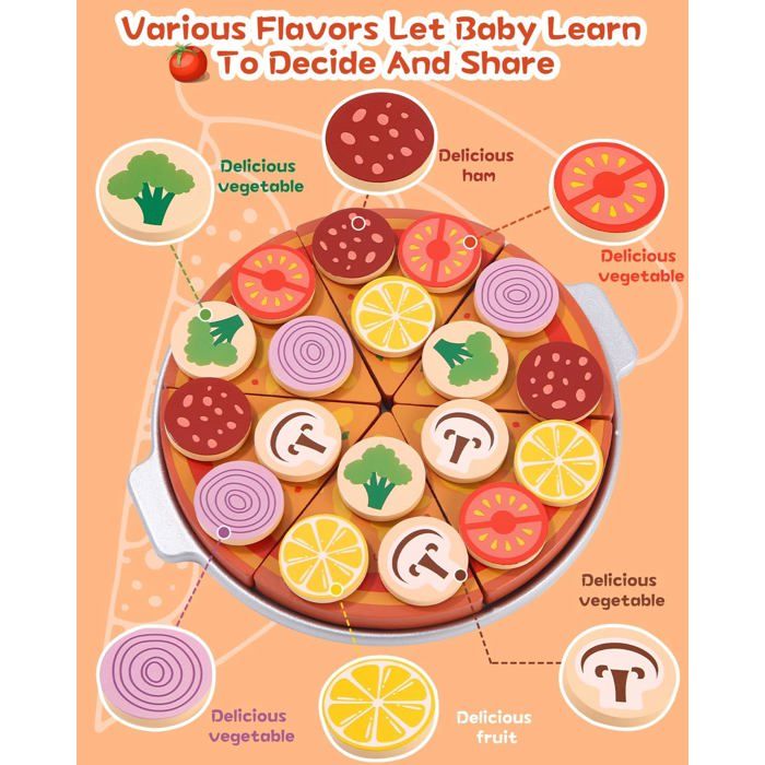 Set Pizza En Bois 27 Pièces - Coriver - Couteau, Velcro, 3+ Ans - Accessoire Cuisine Enfant