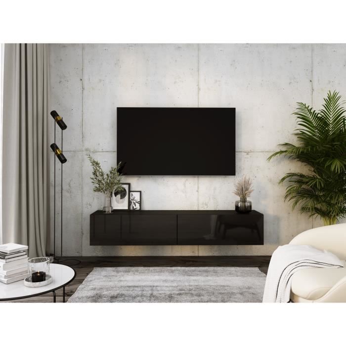 Meuble TV Mural Aydin 150 Cm - Meuble Suspendu Salon Moderne Noir Mat, MB Muebles Bonitos
